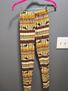 Brown & Yellow Printed Leggings